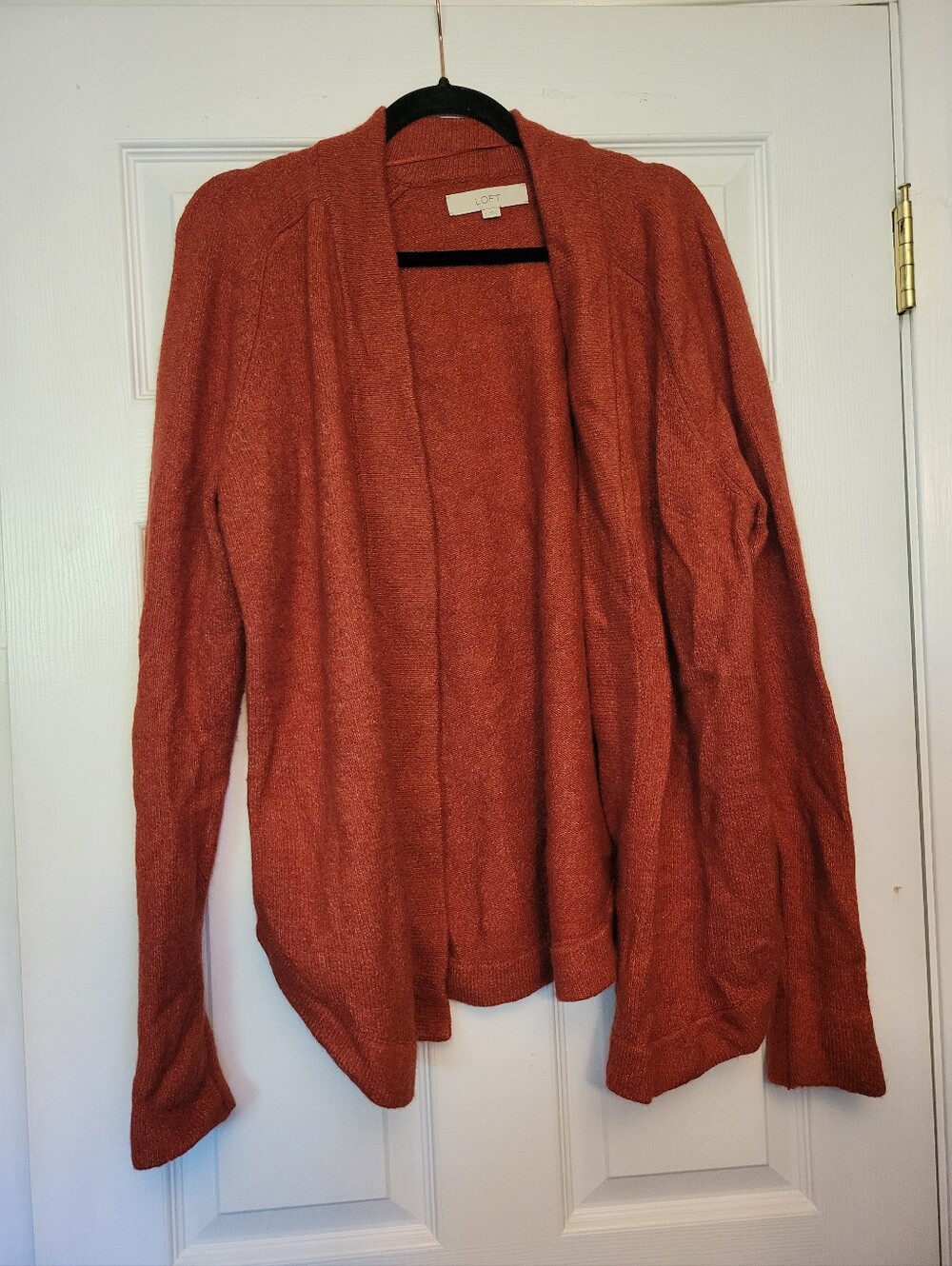 LOFT L wool Blend Open-Front Cardigan Sweater - Rust Orange - Picture 2 of 5